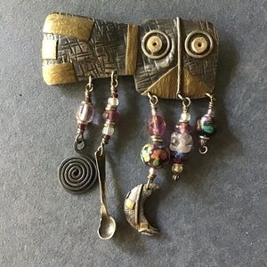 Artistic Owl Brooch with Beaded Charms